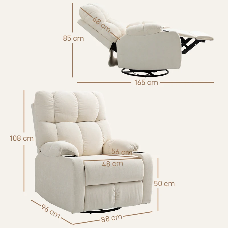 HOMCOM Fauteuil inclinable avec repose-pieds, chaise longue, pivotante, jusqu'à 150 kg, cadre en acier, 88x96x108cm, Beige(m-3)