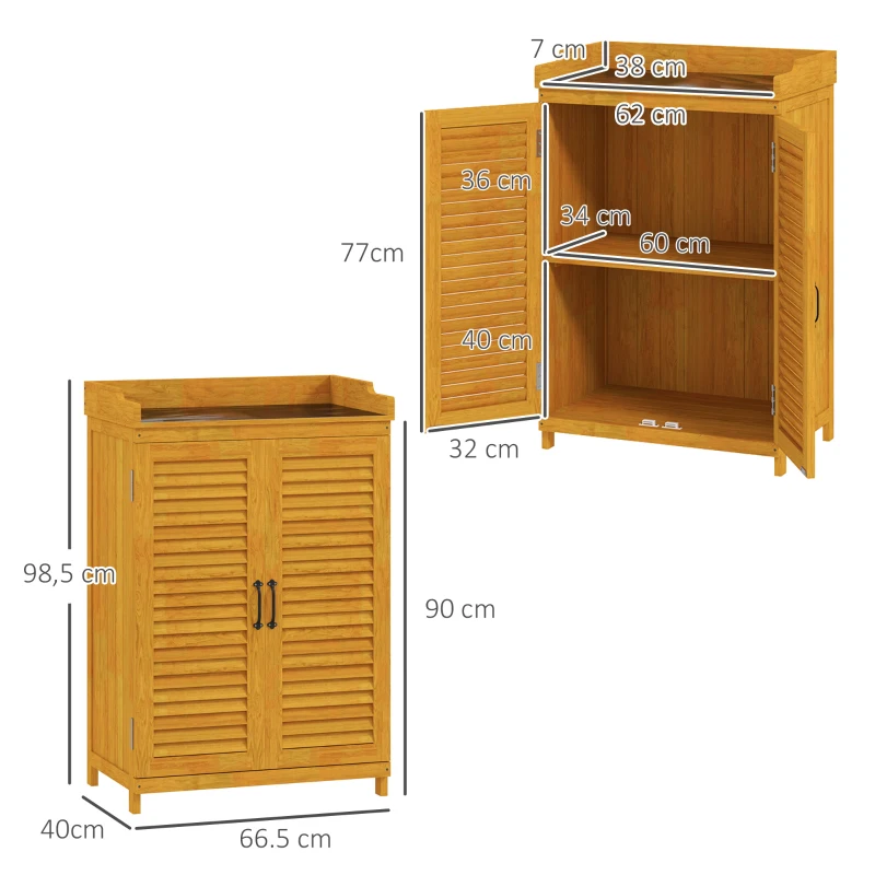 Outsunny Armoire de jardin en bois, cabane à outils avec plan de travail, résistant aux intempéries Armoire à outils, 65,5x40x98,5cm Jaune