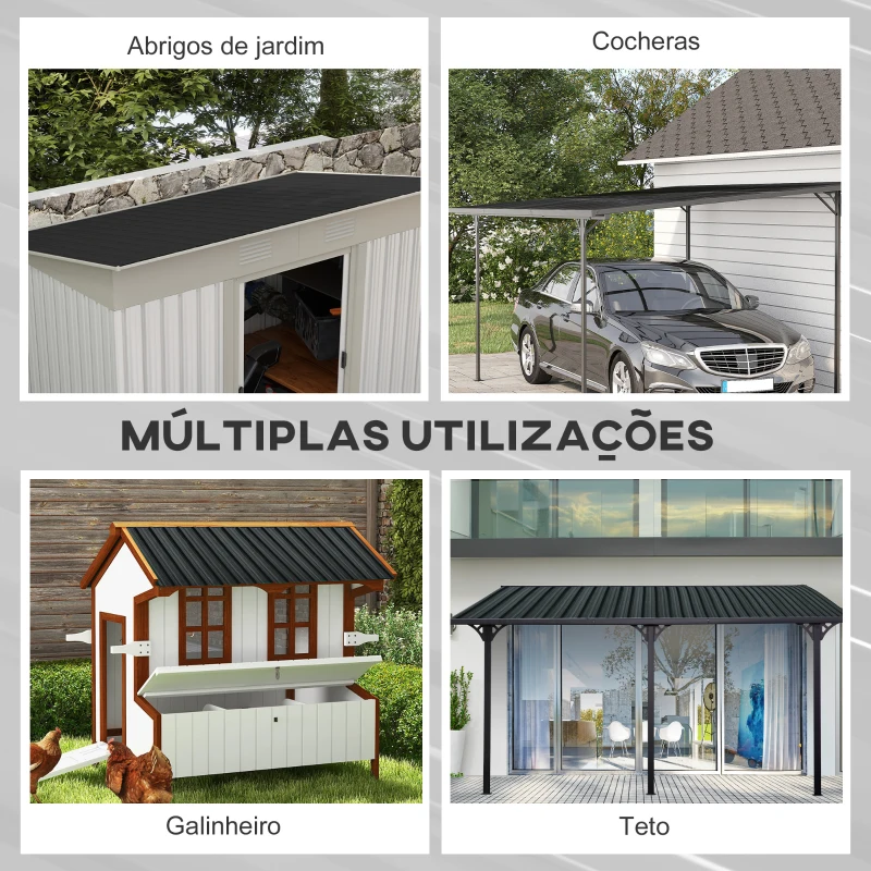Outsunny Conjunto de 12 Painéis para Teto de Aço Galvanizado Chapas Perfiladas de Teto 7m² para Abrigo de Ferramentas 129x45cm Cinzento Escuro
