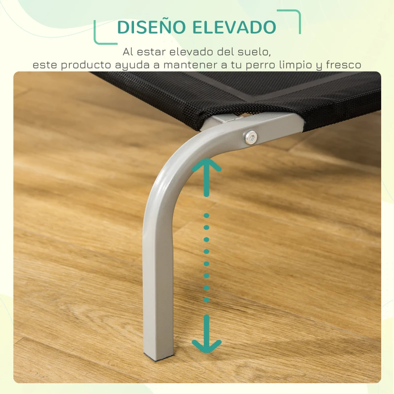 PawHut Cama Elevada para Perros 110x75x20 cm con Marco de Acero para Interior Exterior Negro