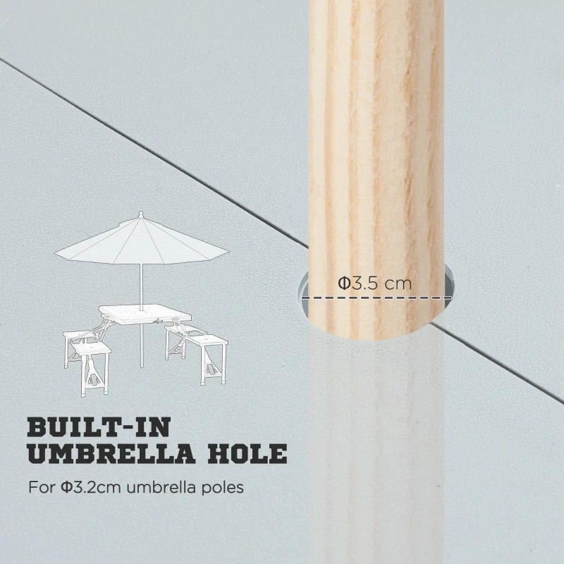 Outsunny Folding Picnic Table with 4 Seats and Umbrella Hole - Grey