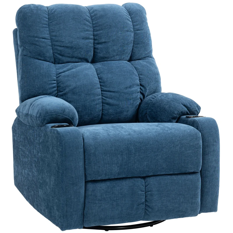 HOMCOM Fauteuil Relaxant avec Repose-pieds, Fauteuil inclinable, pivotant, jusqu'à 150 kg, Cadre en acier, 88x96x108cm, Bleu foncé(m-6)