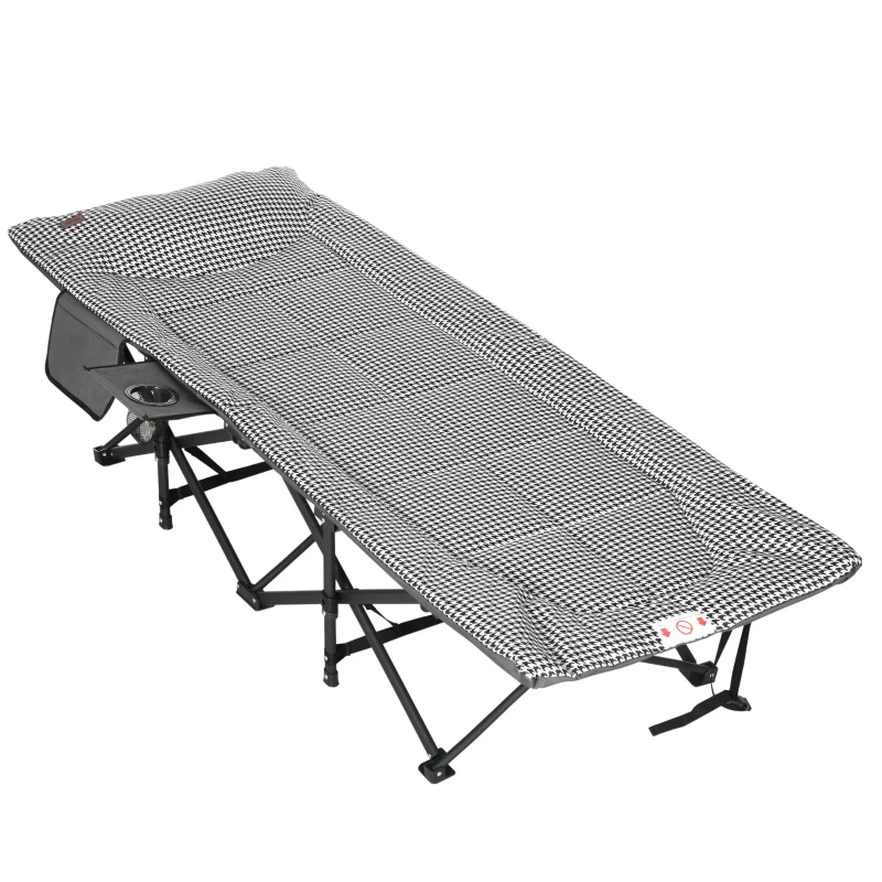 Outsunny Sonnenliege, klappbar, 1 Seitentasche, 1 Getränkehalter, 68 cm x 186 cm x 48 cm, Schwarz + Weiß