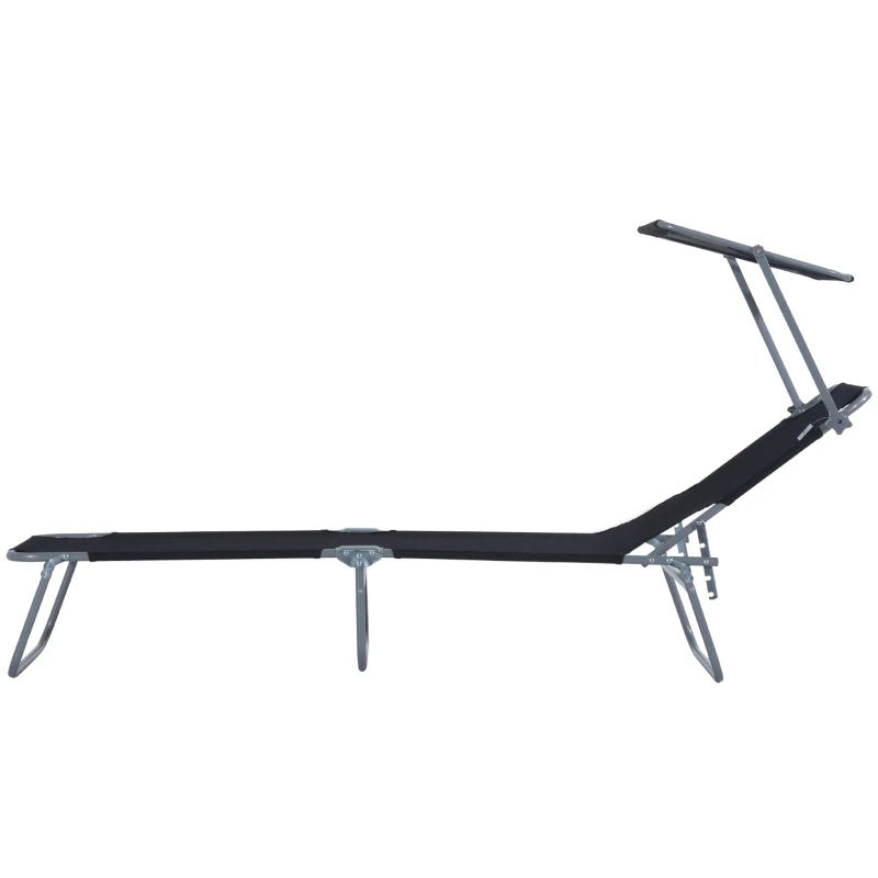 Outsunny Sonnenliege klappbar Gartenliege mit Sonnenschutz Liegestuhl mit 4-Fach verstellbare Rückenlehne Campingliege bis 120kg belastbar für Garten, Balkon und Pool geeignet, 6 Farben(Schwarz )