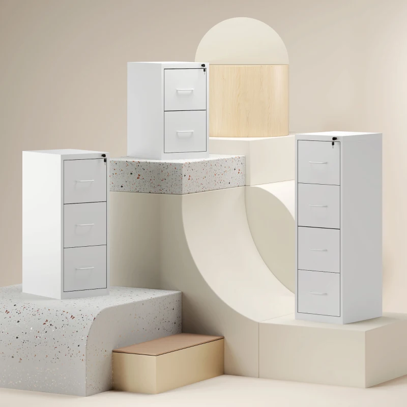 HOMCOM Four-Drawer Modern Steel Filing Cabinet - White