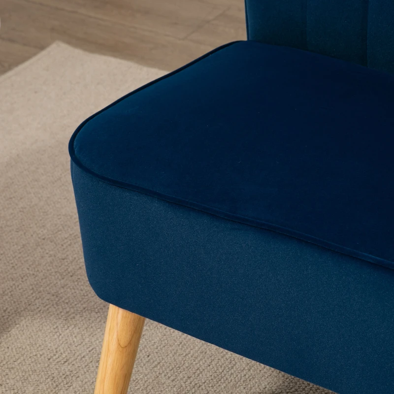 HOMCOM Canapé design rétro 2 places, pieds en bois, 117 cm x 56,5 cm x 77 cm, Bleu