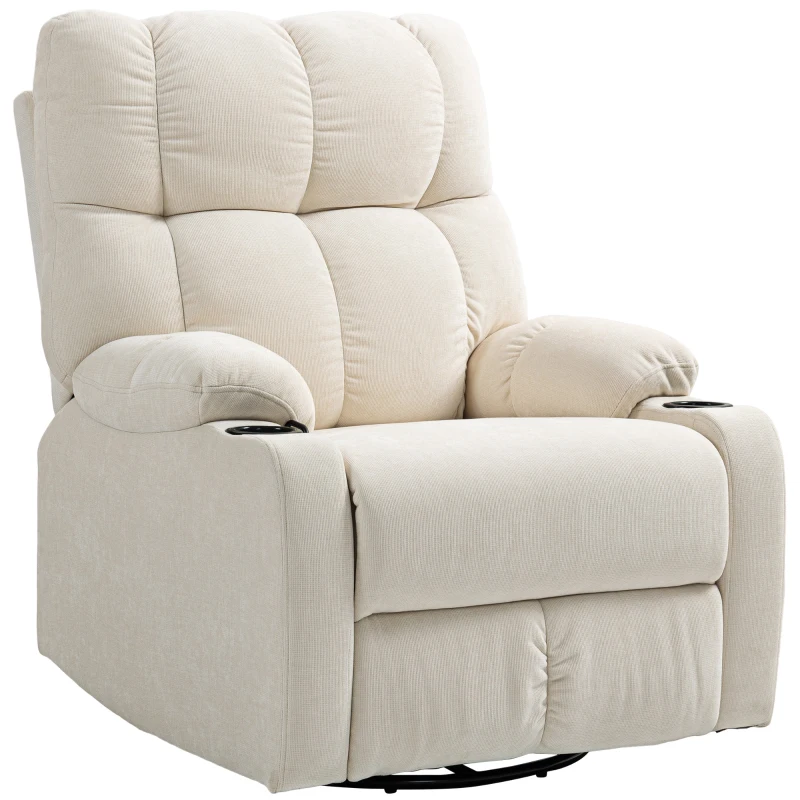 HOMCOM Fauteuil inclinable avec repose-pieds, chaise longue, pivotante, jusqu'à 150 kg, cadre en acier, 88x96x108cm, Beige(m-6)