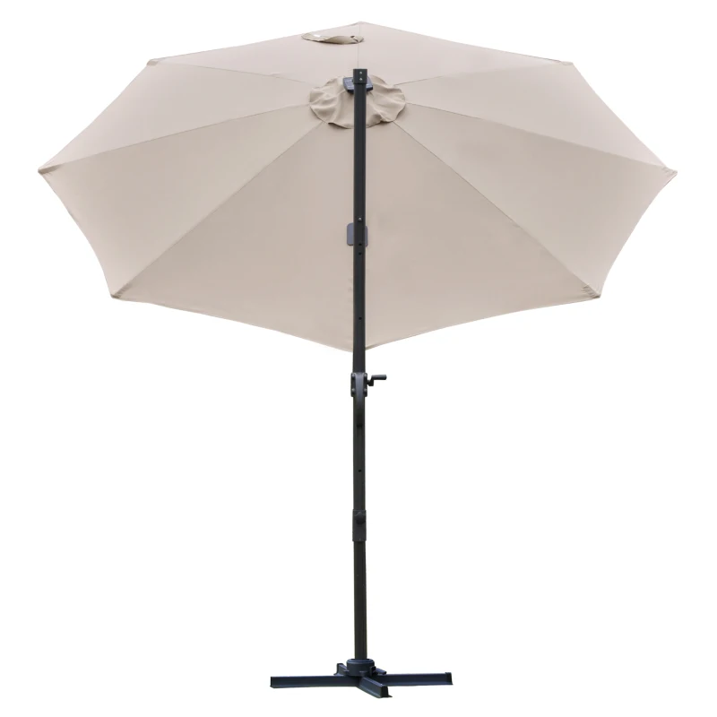 Outsunny 3(m) LED Cantilever Parasol Outdoor Sun Umbrella w/ Base Solar Lights Brown