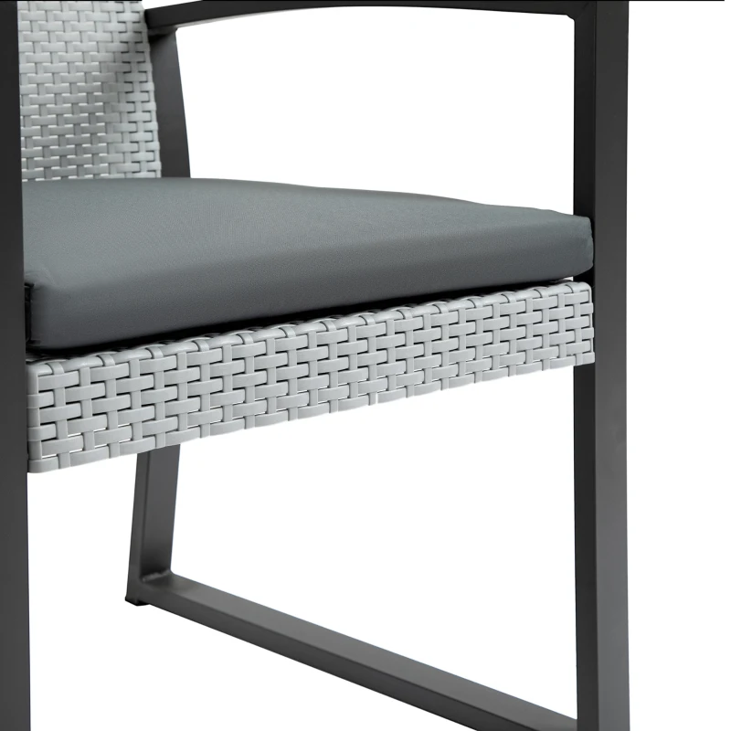 Outsunny Ensemble de sièges en polyrattan pour 2 personnes Ensemble de mobilier de balcon avec table basse avec coussins d'assise en acier Noir + Gris
