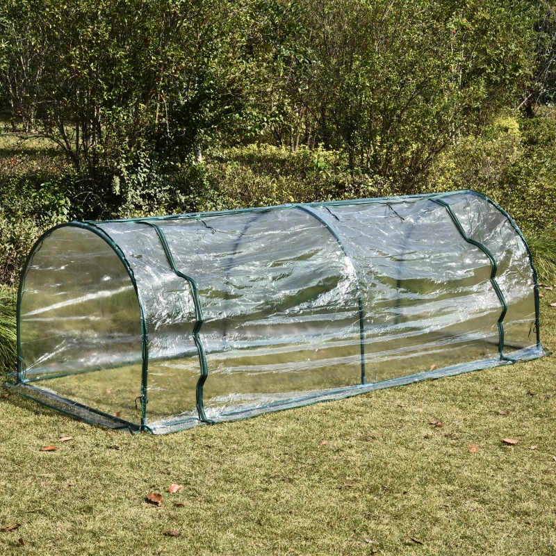 Outsunny Gewächshaus, Treibhaus mit Tür, Frühbeet, Pflanzenhaus, Pflanzenaufzucht, Stahl, Kunststoff, 250 x 100 x 80 cm, Grün