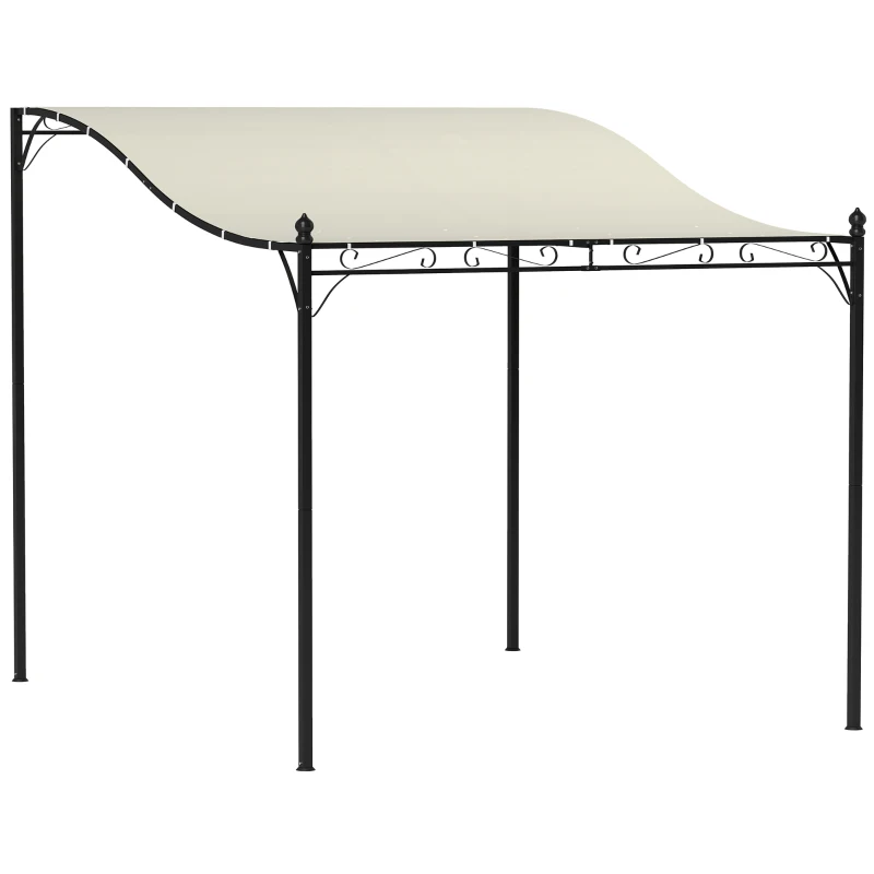 Outsunny Pergola de 2,5 x 3 m, Pavillon de Jardin Monté sur Mur, Résistant à l'eau, Cadre en Métal, Trous de drainage, Toit d'ombrage, Blanc crème