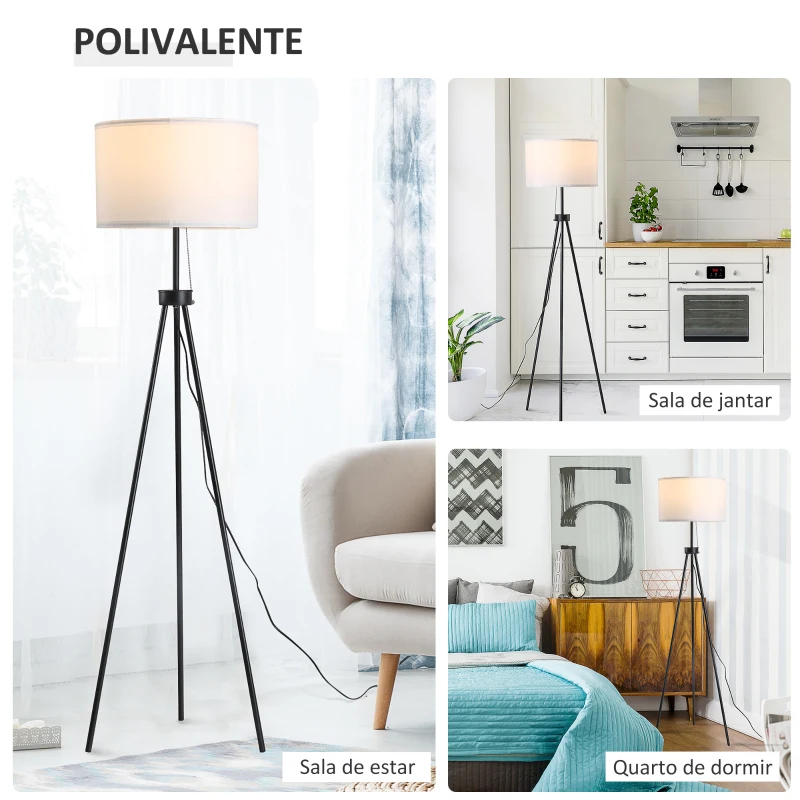 HOMCOM Candeeiro de Pé Moderno Candeeiro de Pé para Sala de Estar com Ecrã Redondo Tripé e Suporte para Lâmpada E27  Ø37x152 cm Branco e Preto