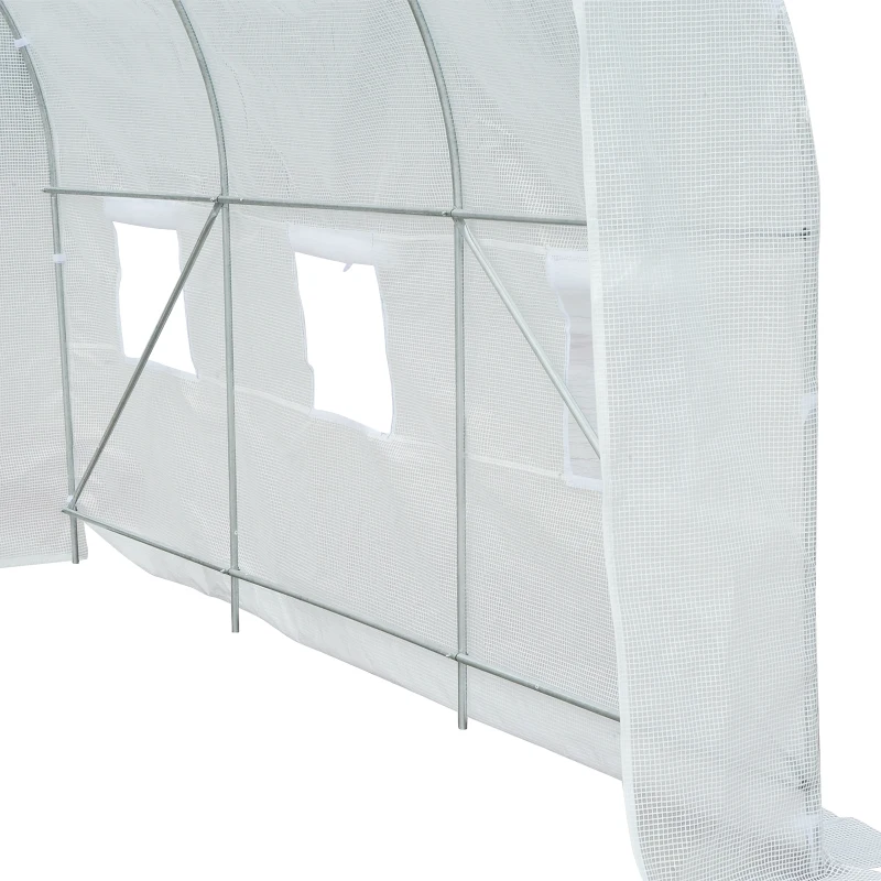 Outsunny Gewächshaus 350x200x200cm Foliengewächshaus Tomatenhaus mit Tür, Fenster, Folientunnel aus verzinktem Stahl, Pflanztunnel, Treibhaus inkl. Erdanker Seilen, Gartentunnel, Weiß
