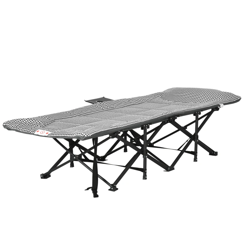 Outsunny Sonnenliege, klappbar, 1 Seitentasche, 1 Getränkehalter, 68 cm x 186 cm x 48 cm, Schwarz + Weiß