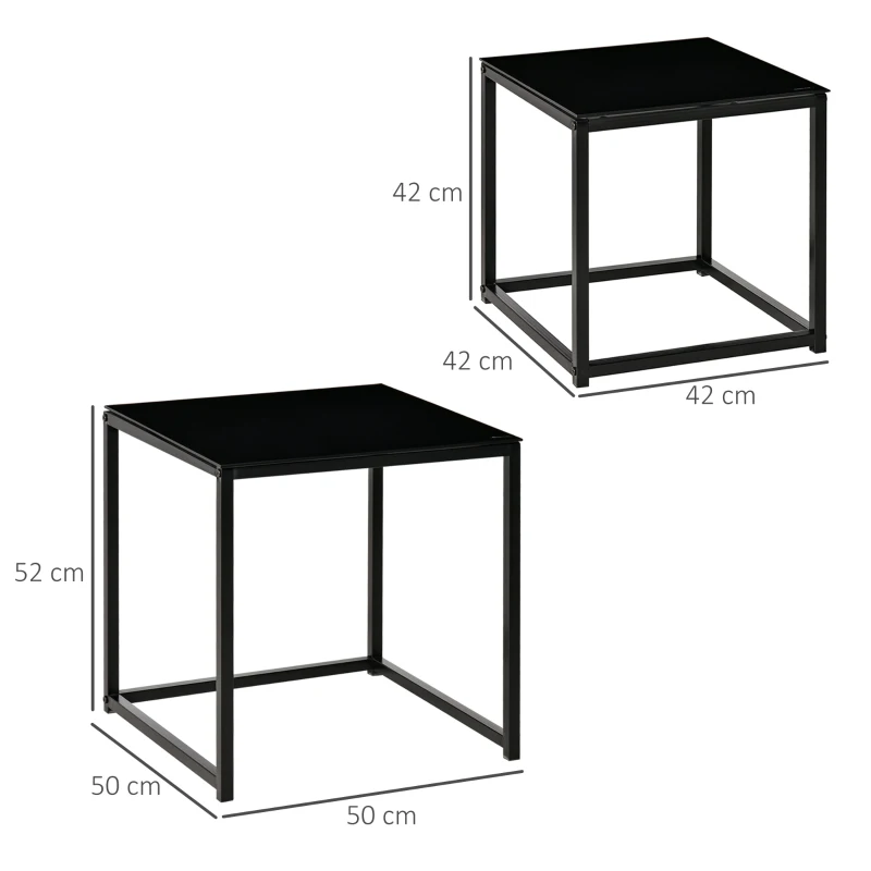 HOMCOM Ensemble de 2 tables d'appoint, design moderne, empilable, table en verre, noir