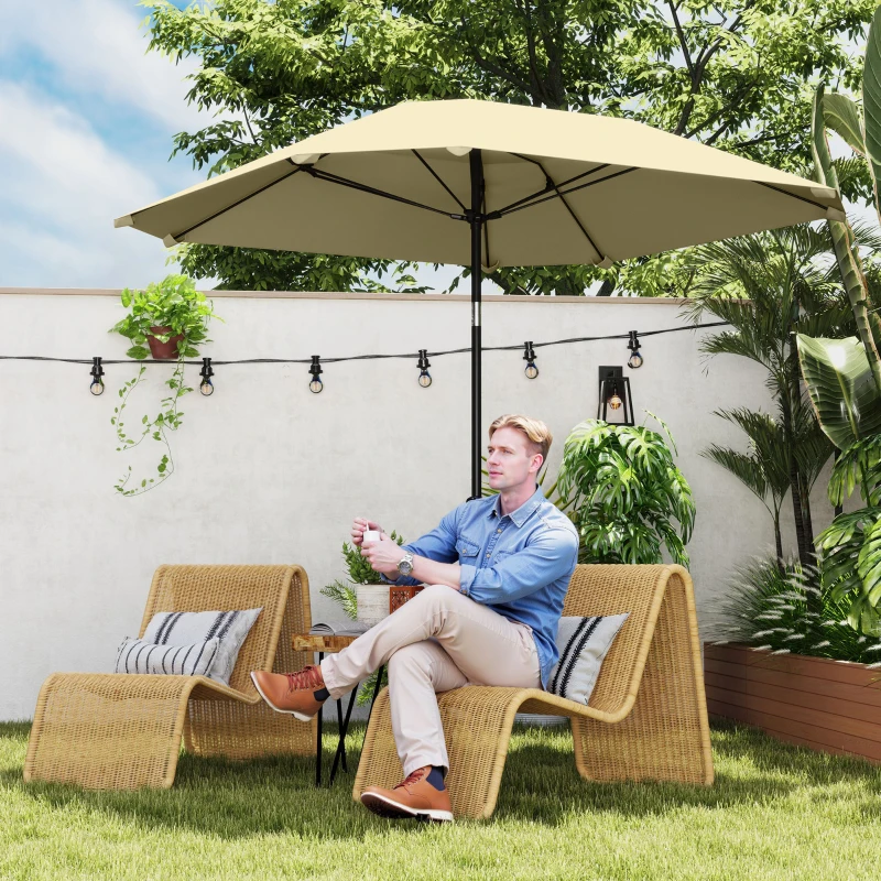 Outsunny Parasol de 2,3 m sans base, Parasol de terrasse inclinable avec manivelle, Polyester, Aluminium, Fibres de verre, Beige