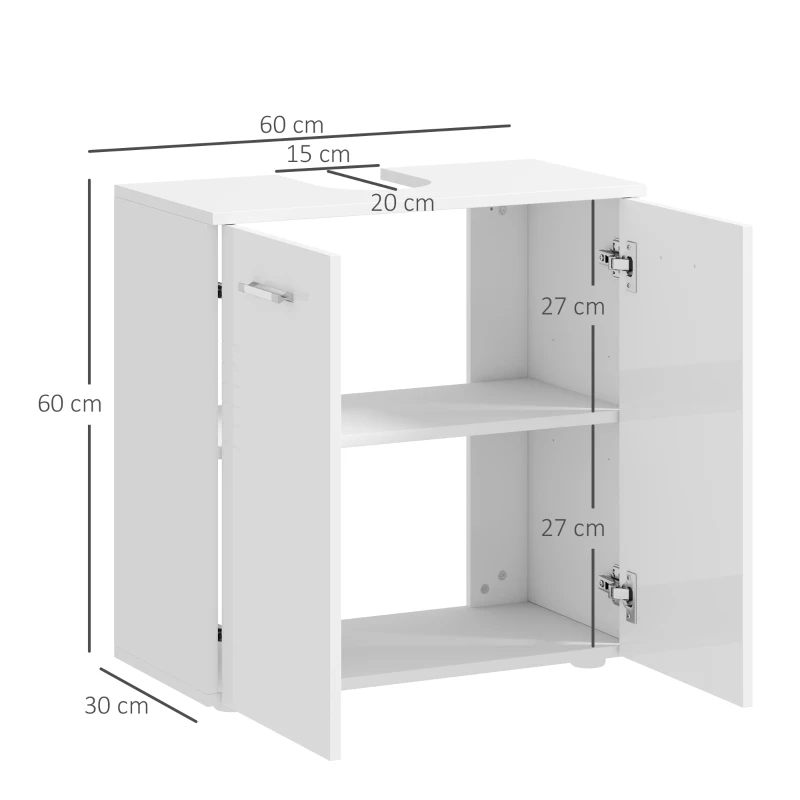 Kleankin Mobilier subchiuveta pentru Baie cu 2 Usi, Dulapior cu Economisire de spatiu pentru Chiuveta din Lemn cu Polita Reglabila, Alb(m-3)