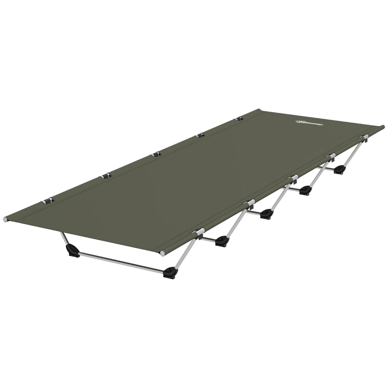 Outsunny Lightweight Camping Bed, Aluminium Portable Camp Cot w/ Strong Support 150kg and Carry Bag for Camping, Dark Green