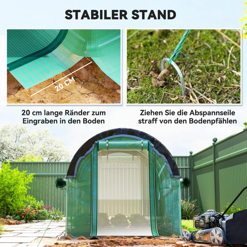 Outsunny 3 x 2 x 2 m Serre Tunnel en Polytunnel avec Filet Pare-Soleil, Parois Latérales Enroulables, Couverture en Plastique, Cadre en Acier, Vert