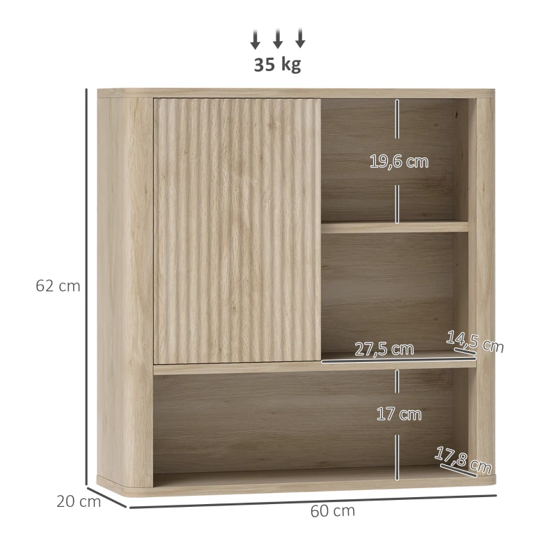 HOMCOM Armário de Casa de Banho de Parede com Prateleiras Ajustáveis Porta Deslizante e Compartimentos  60x20x62 cm Madeira