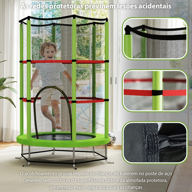 HOMCOM Trampolim Infantil Ø140x190 cm Trampolim para Crianças de 3-6 Anos com Rede de Segurança Carga 45 kg para Interior Verde