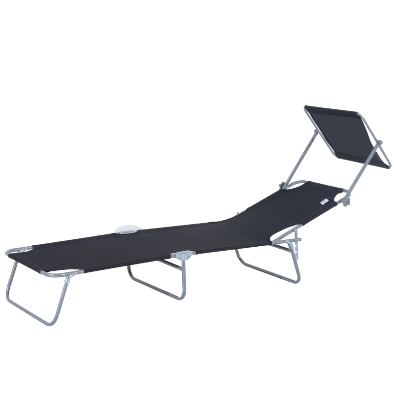 Outsunny Sonnenliege klappbar Gartenliege mit Sonnenschutz Liegestuhl mit 4-Fach verstellbare Rückenlehne Campingliege bis 120kg belastbar für Garten, Balkon und Pool geeignet, 6 Farben(Schwarz )