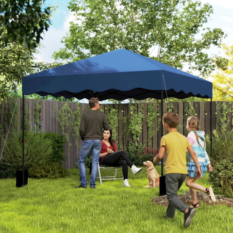 Outsunny Pavillon pop-up 3 x 3 m, tonnelle de jardin réglable en hauteur, avec sac roulant, pour jardin, terrasse, métal, tissu, bleu foncé