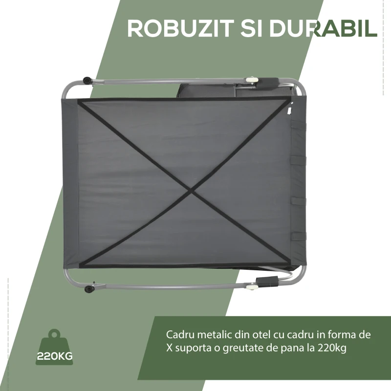Outsunny Șezlong Dublu de Grădină cu 2 Locuri și Parasolar Reglabil, 200x175x134 cm, Gri