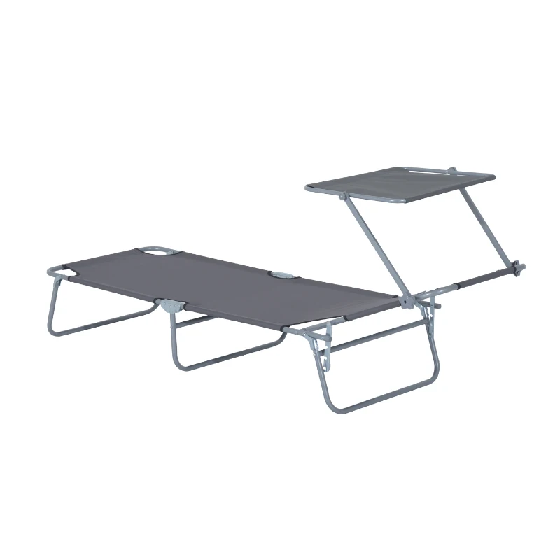 Outsunny Sonnenliege klappbar Gartenliege mit Sonnenschutz Wellnessliege mit 4-Fach verstellbare Rückenlehne Strandliege bis 120kg belastbar für Garten, Balkon und Pool geeignet, 6 Farben(Grau )