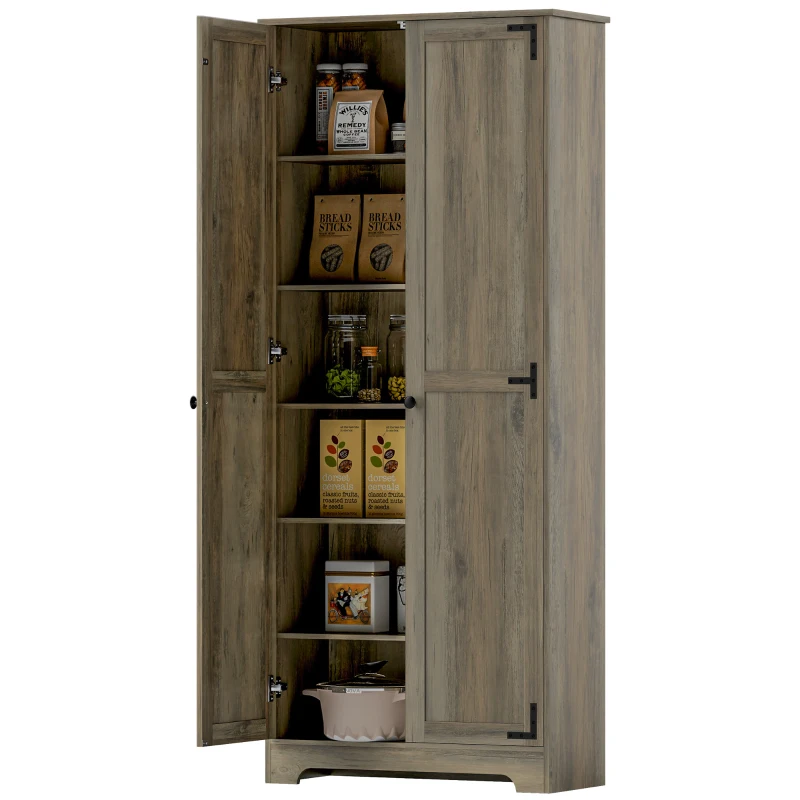 HOMCOM Armário de Cozinha Armário de Arrumação com 2 Portas e Prateleiras Ajustáveis 78x31,5x182 cm Marrom Acinzentado