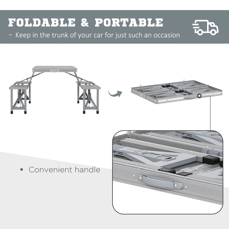 Outsunny Folding Picnic Table with 4 Seats and Umbrella Hole - Grey