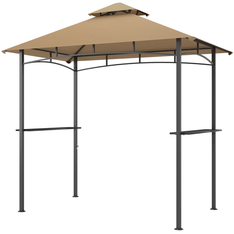 Outsunny 2.5x1.5m (8'x5') Grill Gazebo Canopy, Double Tiered Outdoor BBQ Gazebo Shelter with 2 Side Shelves for Garden, Patio, Barbecue, Picnic, Khaki