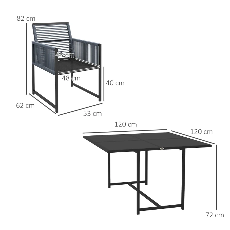 Outsunny Ensemble de meubles de jardin 5 pièces, ensemble de sièges de jardin, ensemble de repas extérieur, résistant aux intempéries, 1 table, 4 chaises, Gris