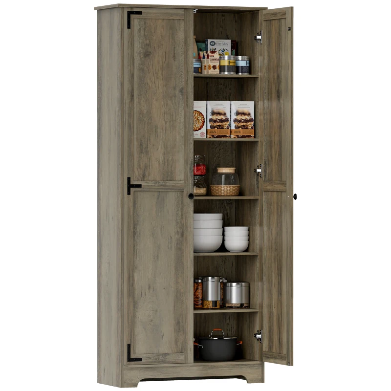HOMCOM Armário de Cozinha Armário de Arrumação com 2 Portas e Prateleiras Ajustáveis 78x31,5x182 cm Marrom Acinzentado