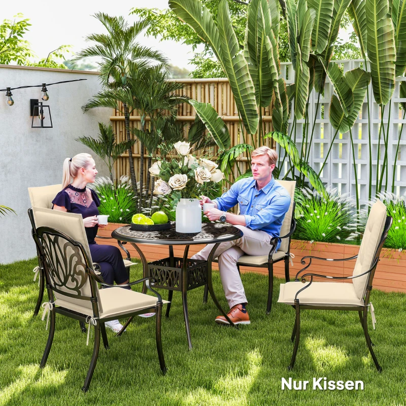 Outsunny 4er Set Sitzkissen 108 x 50 x 5 cm Stuhlkissen mit Bändern, Outdoor Indoor Sitzauflage Beige