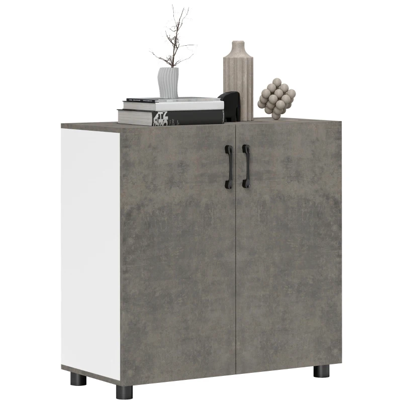 HOMCOM Aparador de 2 Portas de Fechamento Suave Aparador de Sala de Estar com Prateleira Móvel Auxiliar para Cozinha Quarto Entrada 80x37x80 cm Cinza Cimento e Branco Brilho