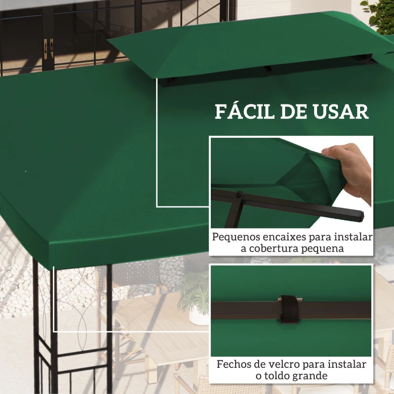 Outsunny Toldo de Substituição 4x3m para Pérgola 2 Níveis Respirável com 10 Orifícios de Drenagem Cobertura de Substituição Verde
