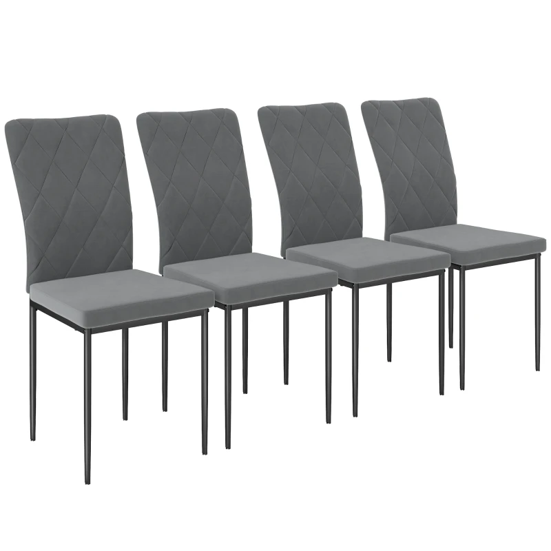 HOMCOM Ensemble de 4 chaises de salle à manger en velours, chaises rembourrées modernes avec pieds en métal, pour salle à manger, chambre, cuisine, Gris