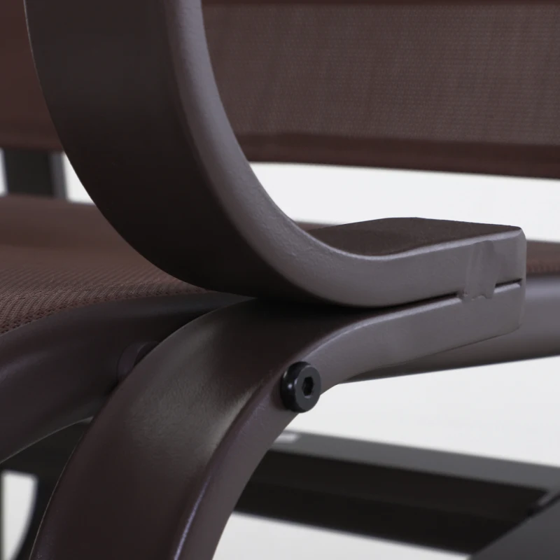 Outsunny Chaise à Bascule Jardin Chaise de Jardin Chaise Longue de Jardin Métal Texteline Marron 60 x 73 x 104 cm