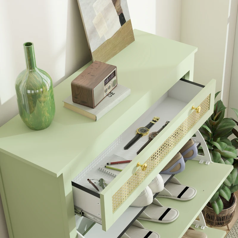 HOMCOM Meuble à Chaussures pour 12 Paires de Chaussures, avec 1 tiroir extractible, 2 tiroirs basculants, Commode à Chaussures, 88 x 30 x 120 cm, Vert