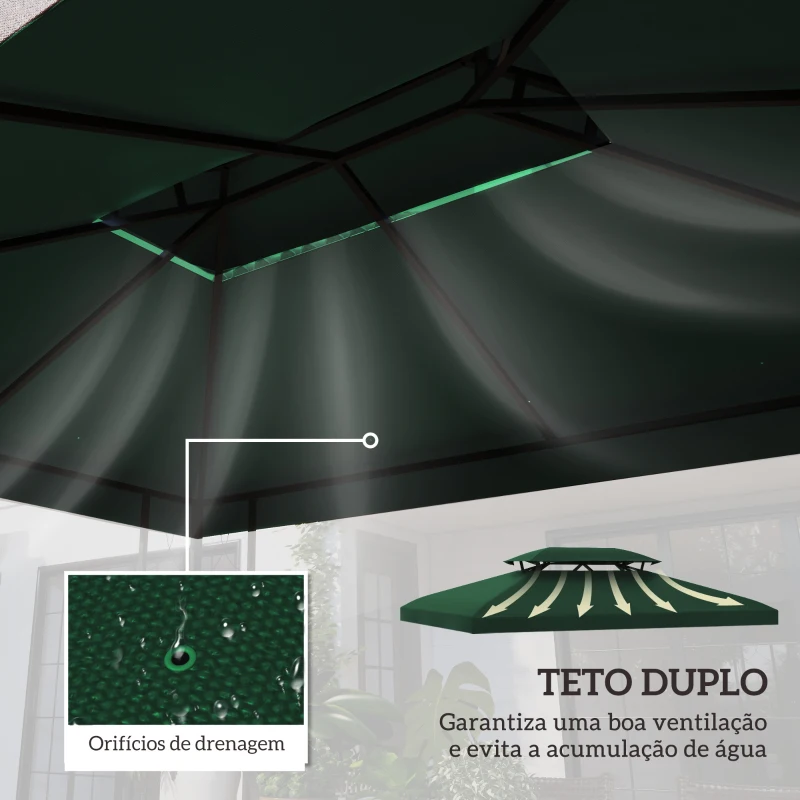 Outsunny Toldo de Substituição 4x3m para Pérgola 2 Níveis Respirável com 10 Orifícios de Drenagem Cobertura de Substituição Verde
