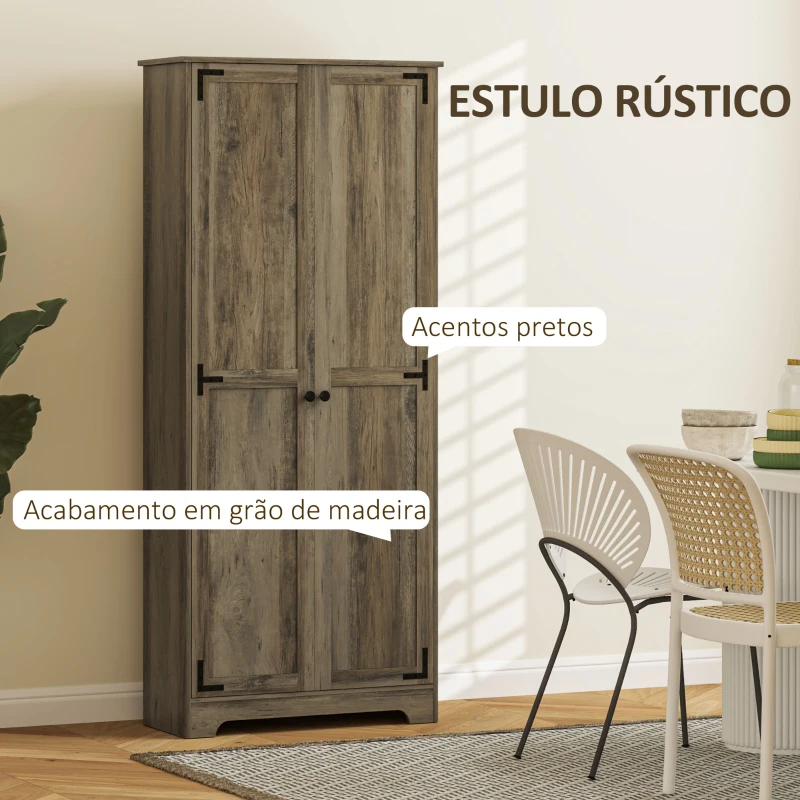 HOMCOM Armário de Cozinha Armário de Arrumação com 2 Portas e Prateleiras Ajustáveis 78x31,5x182 cm Marrom Acinzentado