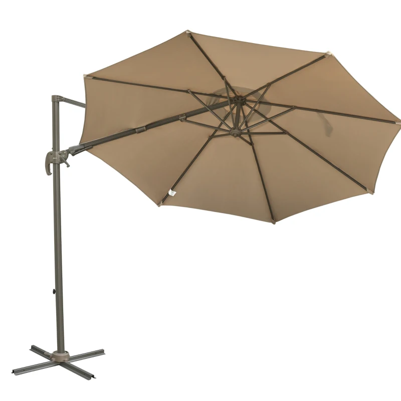 Outsunny 3m Beach Hanging Umbrella Parasol - Khaki