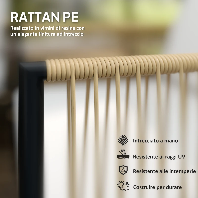 Outsunny Set da Giardino 4 Pezzi in Rattan e Acciaio con Divanetto, 2 Poltrone da Esterno e Tavolino Basso, Multicolore