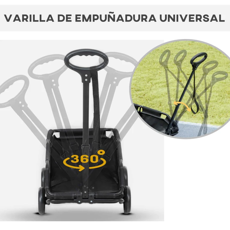 PawHut Cochecito para Mascotas con Barra de Empuje Ajustable Diseño Abierto Cojín y Ruedas 53x45x28 cm Negro