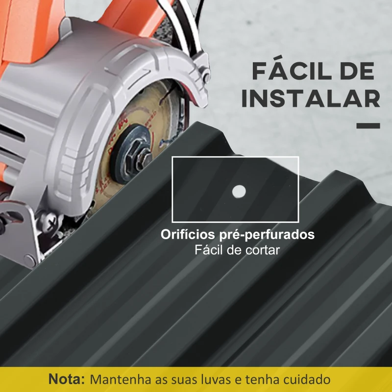 Outsunny Conjunto de 12 Painéis para Teto de Aço Galvanizado Chapas Perfiladas de Teto 7m² para Abrigo de Ferramentas 129x45cm Cinzento Escuro