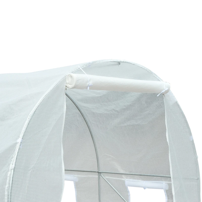 Outsunny Gewächshaus 350x200x200cm Foliengewächshaus Tomatenhaus mit Tür, Fenster, Folientunnel aus verzinktem Stahl, Pflanztunnel, Treibhaus inkl. Erdanker Seilen, Gartentunnel, Weiß