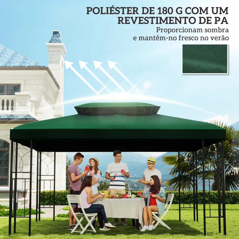 Outsunny Toldo de Substituição 4x3m para Pérgola 2 Níveis Respirável com 10 Orifícios de Drenagem Cobertura de Substituição Verde