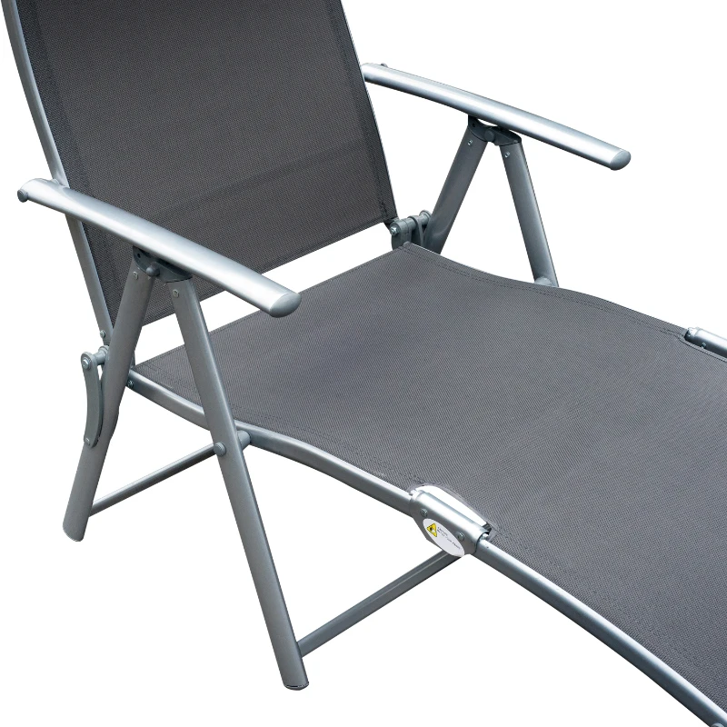Outsunny Sonnenliege klappbar Strandliege mit Kissen Liegestuhl mit 7-Fach verstellbare Rückenlehne Gartenliege Relaxliege Gartenstuhl bis 165 kg belastbar, für Garten Urlaub Outdoor Strand Pool, Grau