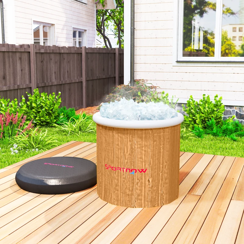 SPORTNOW Baignoire de glace, 300 litres bain de glace gonflable pour la relaxation musculaire avec couvercle, sac de transport, pompe à air, brun